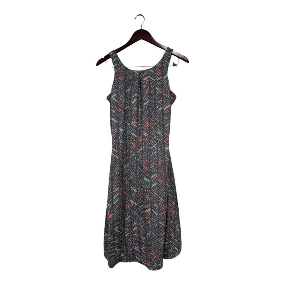 Prana Charcoal Geometric Midi Dress with Coral & Teal Accents